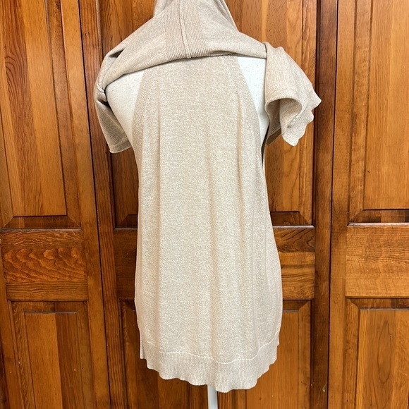 H by Halston V-neck Open Sleeves/Cape Back Heathered Tan Cotton/Rayon Sweater S - Picture 4 of 10